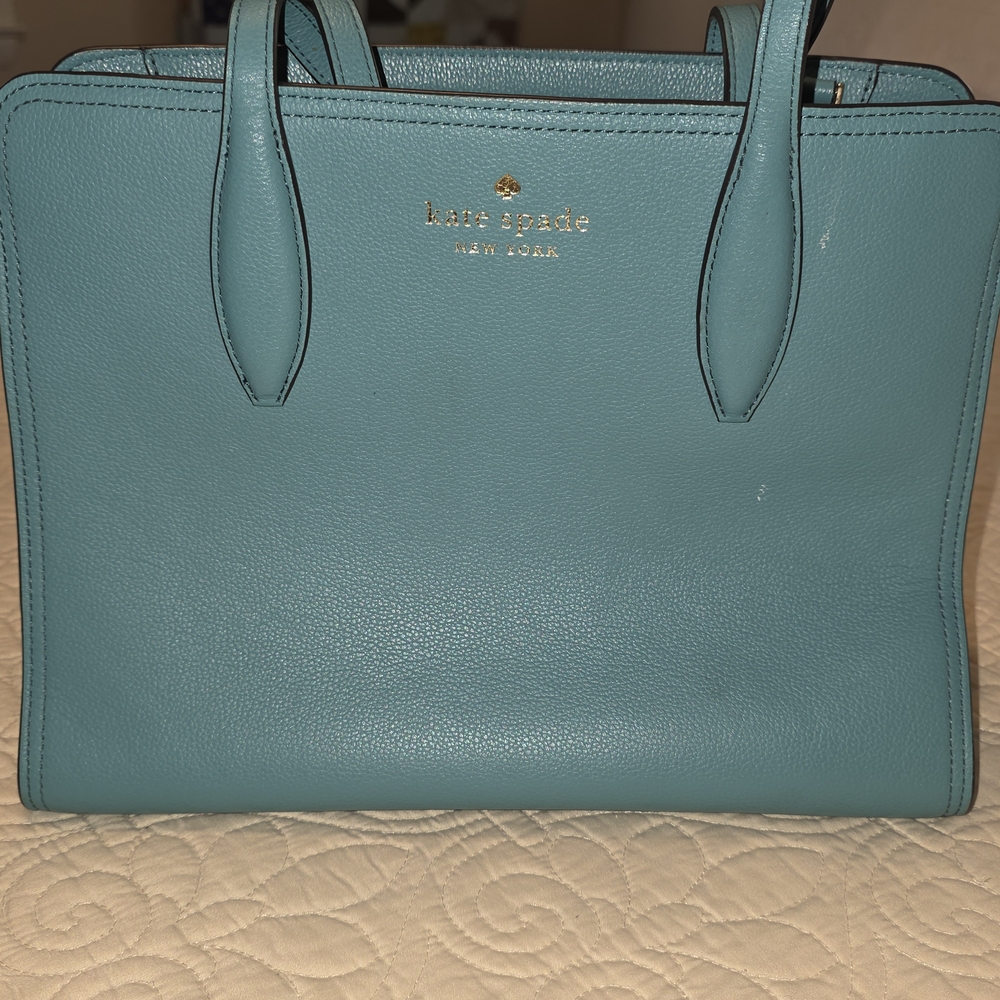 kate spade Teal Leather Tote with Gold Logo